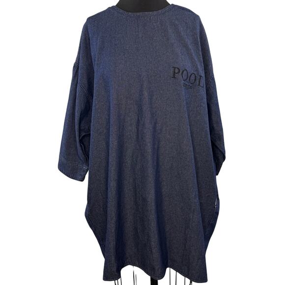 Studio TOMBOY Pool Series Navy Blue T-Shirt Dress Denim Drop Shoulder Back Zip - Picture 1 of 7